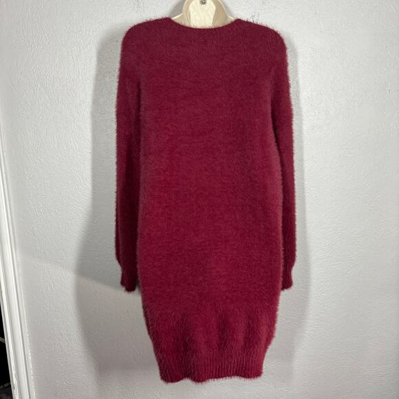 NEW! Eyelash Sweater Dress Long Sleeve Mini Legging Top Casual Knit Burgundy - S - Picture 4 of 6